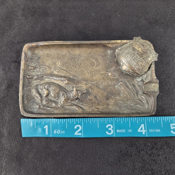 Antique 1920s K&O Villard Hall Custom Cast Bronze Ashtray With Wolf Hunting Prey - Picture 9 of 10